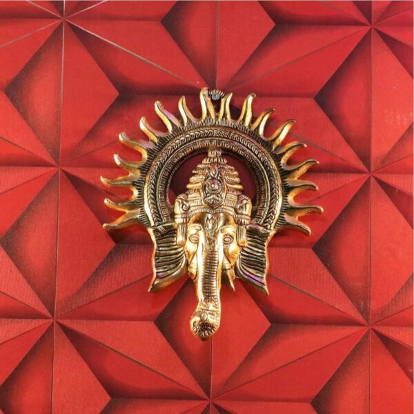 Golden Sun Halo Lord Ganesha Wall Hanging - Image 2