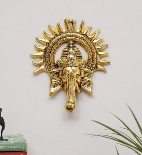 Golden Sun Halo Lord Ganesha Wall Hanging