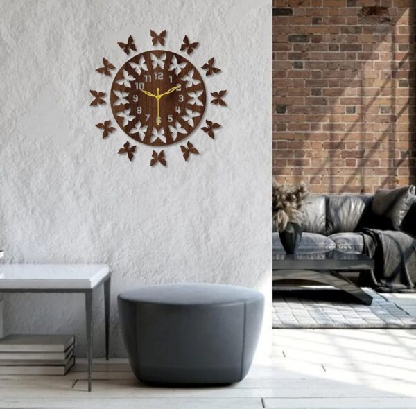 Butterfly Bliss Wooden Wall Clock - Image 2