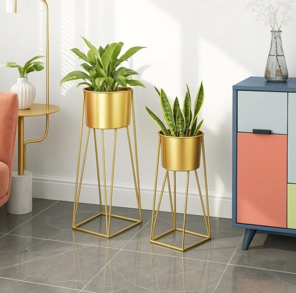 Golden Elegance Metal Planter Stand Set - Image 3