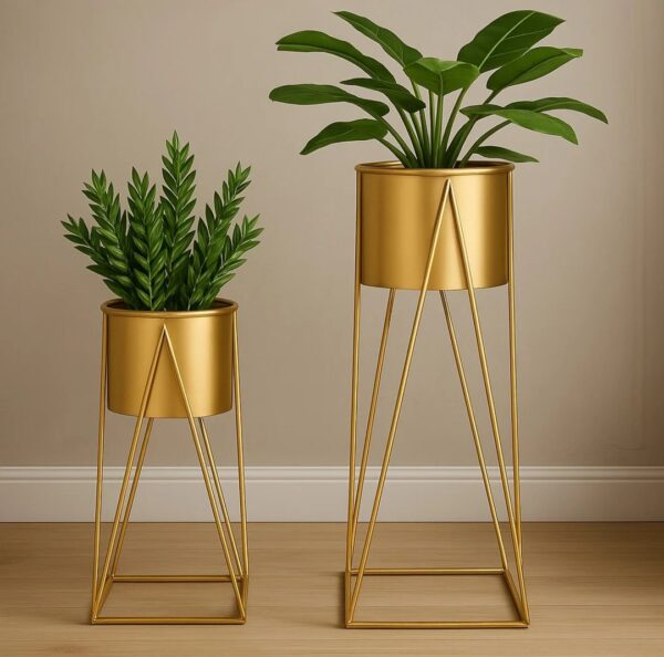 Golden Elegance Metal Planter Stand Set - Image 2