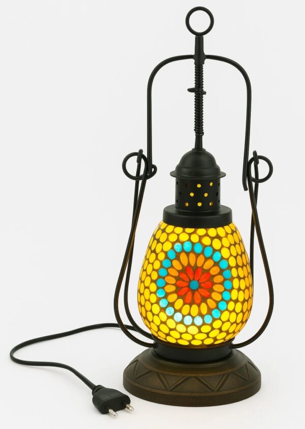 Vintage Mosaic Glass Lantern Lamp - Image 2