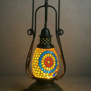 Vintage Mosaic Glass Lantern Lamp