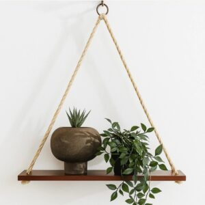 Rustic Rope Hanging Shelf with Planter Decor