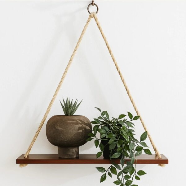 Rustic Rope Hanging Shelf with Planter Decor