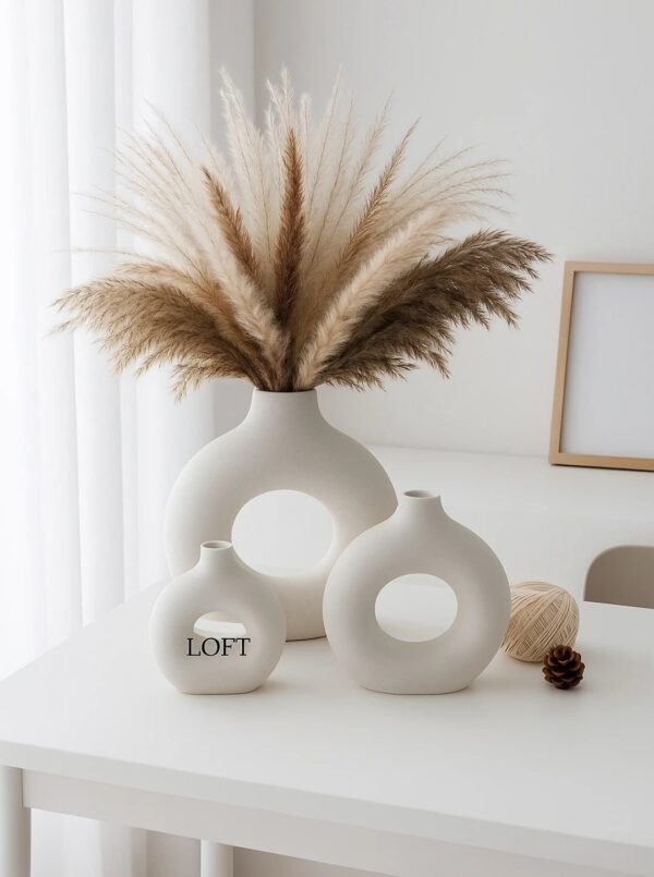 Minimalist Ceramic Ring Vases with Pampas Grass