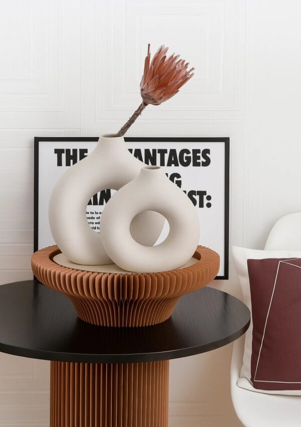Minimalist Ceramic Ring Vases with Pampas Grass - Image 2