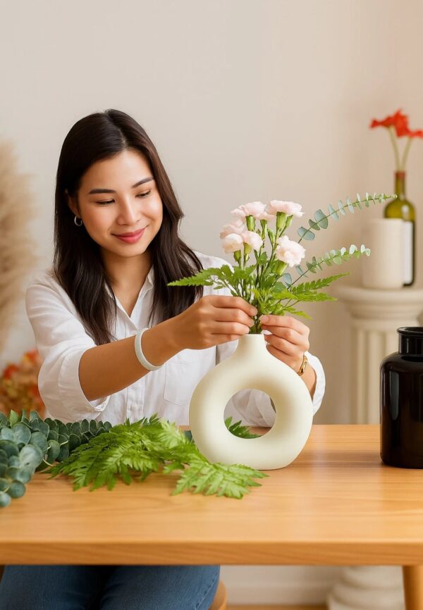 Minimalist Ceramic Ring Vases with Pampas Grass - Image 4