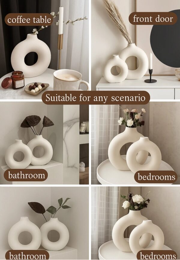 Minimalist Ceramic Ring Vases with Pampas Grass - Image 5