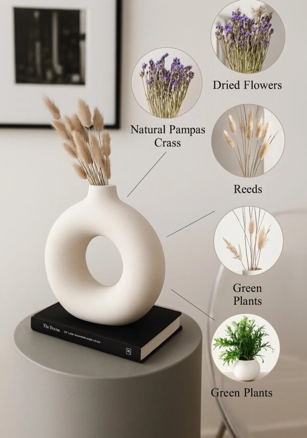 Minimalist Ceramic Ring Vases with Pampas Grass - Image 3