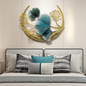 Metallic Abstract Ginkgo Leaf Wall Art – Teal & Gold Finish