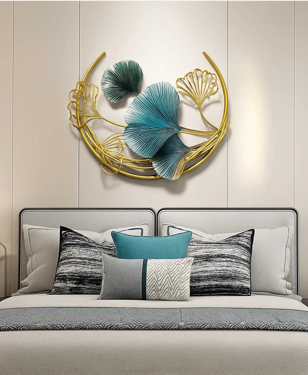 Metallic Abstract Ginkgo Leaf Wall Art – Teal & Gold Finish