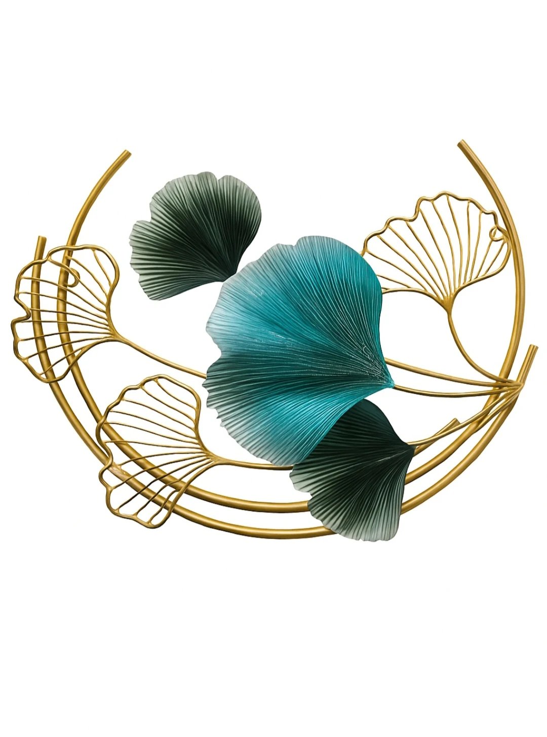 Metallic Abstract Ginkgo Leaf Wall Art – Teal & Gold Finish - Image 2
