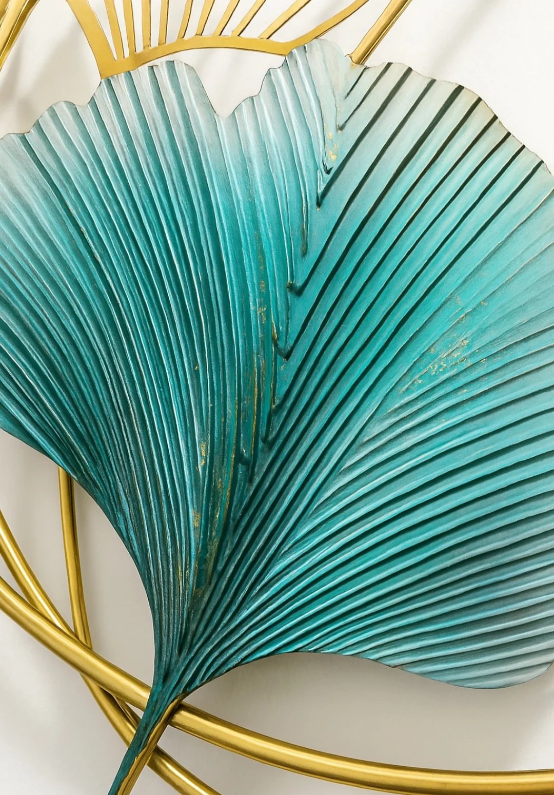 Metallic Abstract Ginkgo Leaf Wall Art – Teal & Gold Finish - Image 3