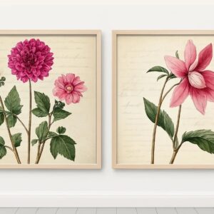 Vintage Botanical Floral Wall Art - Set of 2