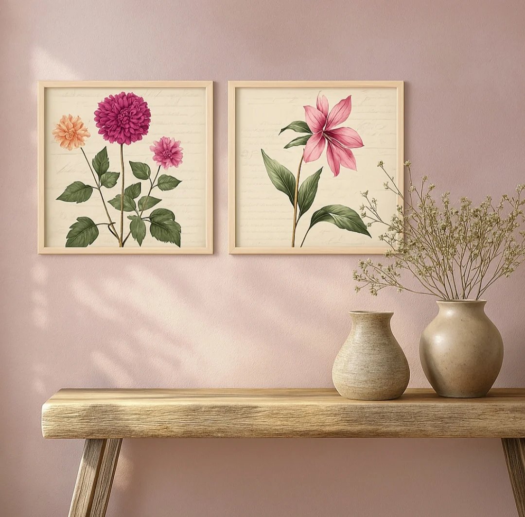 Vintage Botanical Floral Wall Art - Set of 2 - Image 2
