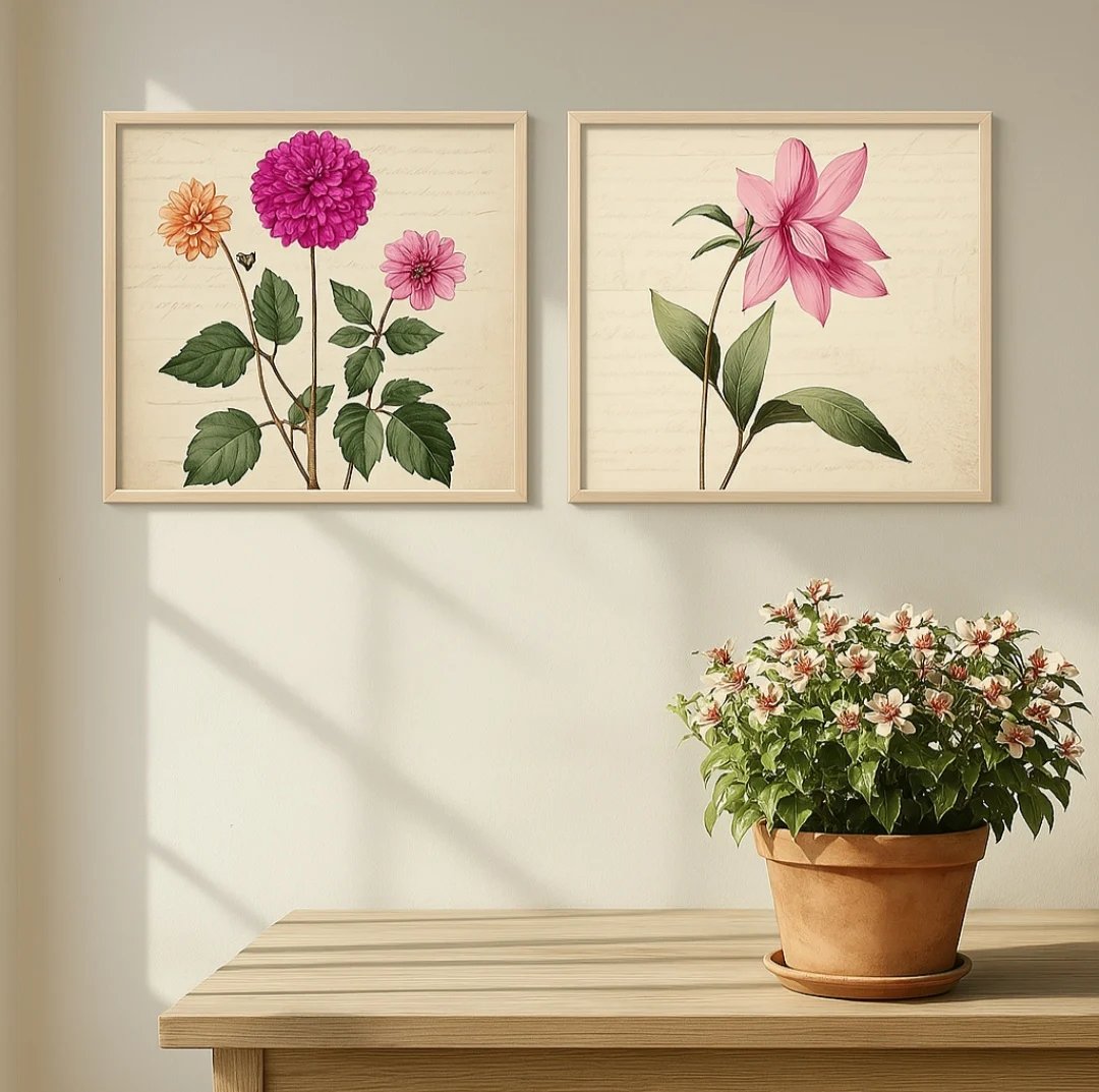 Vintage Botanical Floral Wall Art - Set of 2 - Image 8