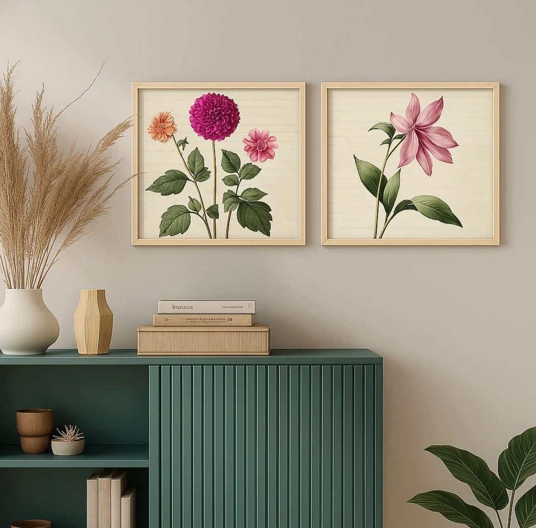 Vintage Botanical Floral Wall Art - Set of 2 - Image 3