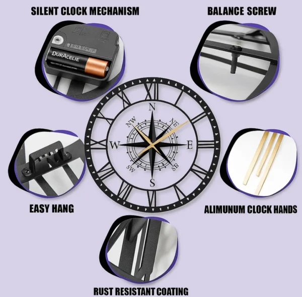 Compass-Inspired Roman Wall Clock - Image 6