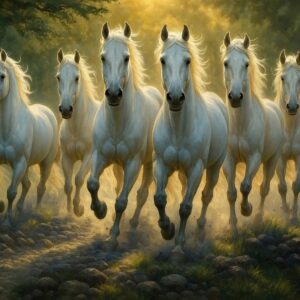7 Running White Horses Wall Art Canvas