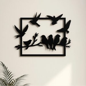 Black Metal Birds Wall Art Frame
